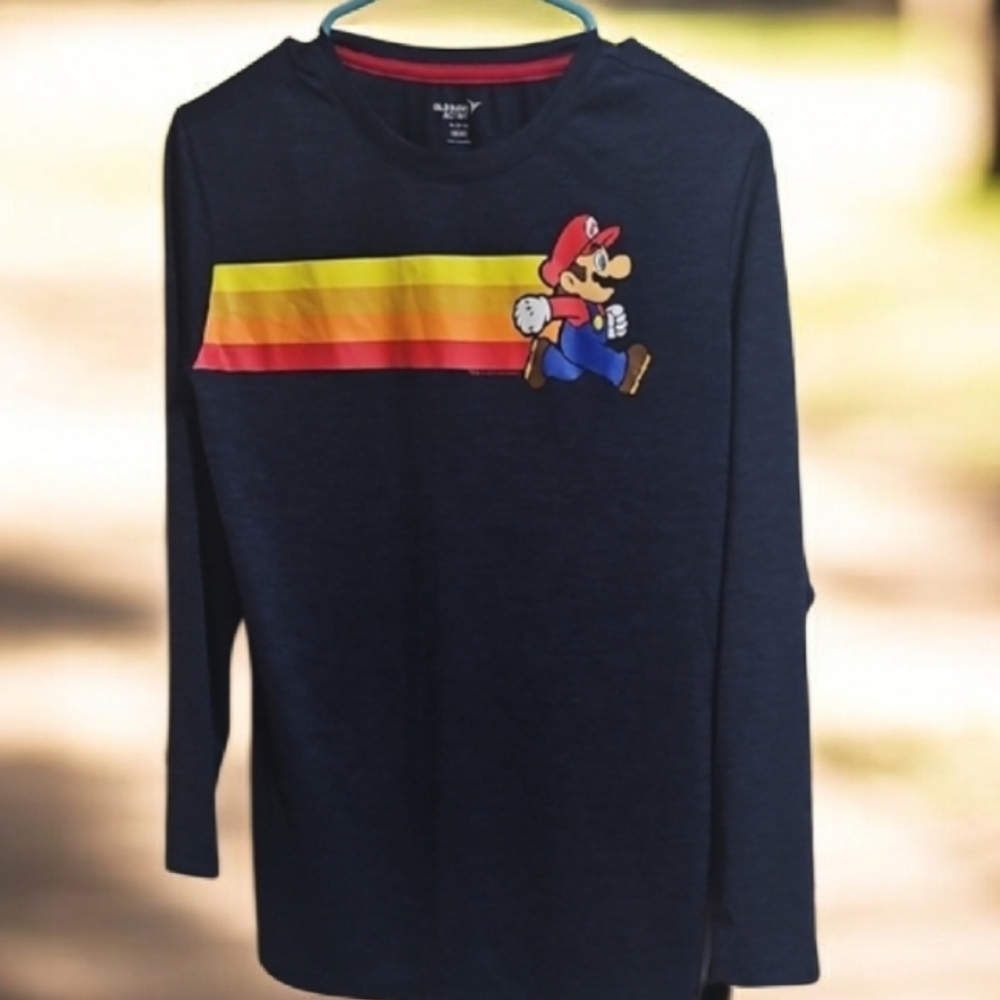 Nintendo Kids Long Sleeve Shirt - Navy Blue Stretchy. Size XL 14/16